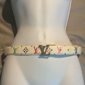 Louis Vuitton white belt 33”-38” & 1-1/8” wide